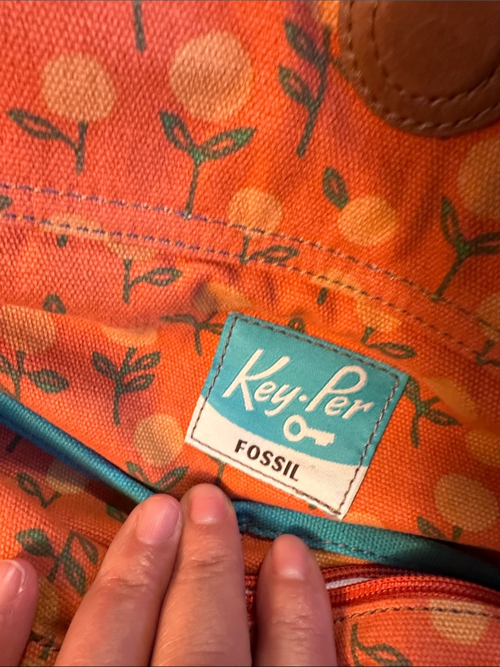 Fossil Printed Birdcage Bag in Tan and Orange - Picture 12 of 14